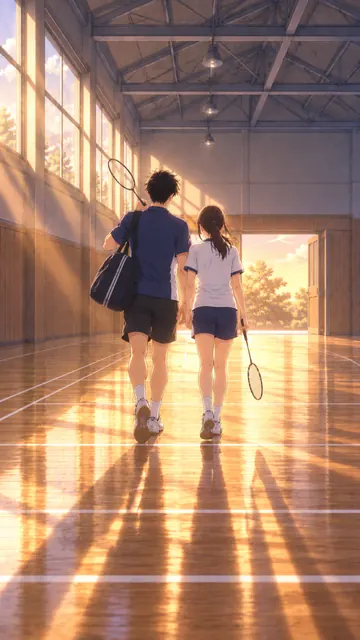 PVの一場面:練習を終えて体育館を出る2人